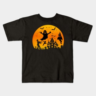 Spooky Moon Halloween Witch Monster Ghost Pumpkin Kids T-Shirt